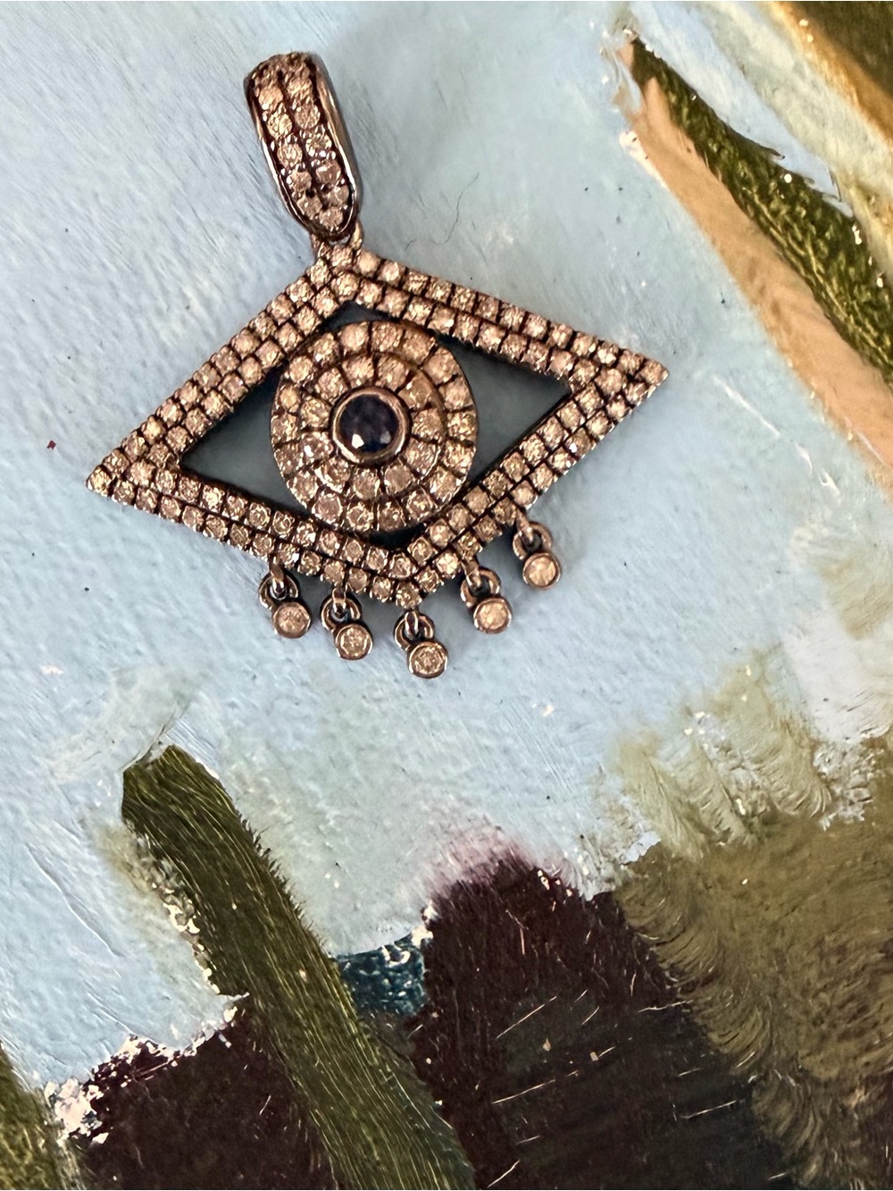 Diamond + Sapphire Evil Eye Pendant in Silver